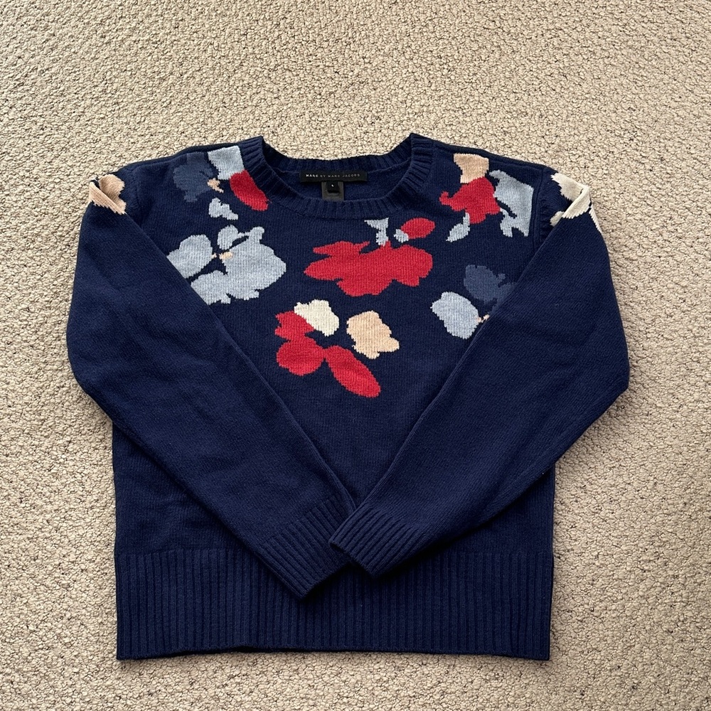 NWOT Marc By Marc Jacobs Navy Sweater with Floral Design
